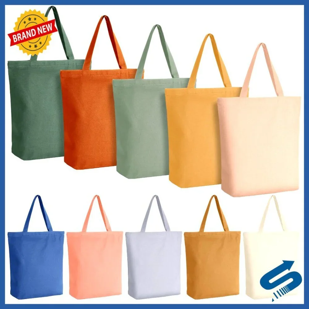 Canvas Tote Bags Bulk Reusable Foldable Zipper Shopping Storage Minimal